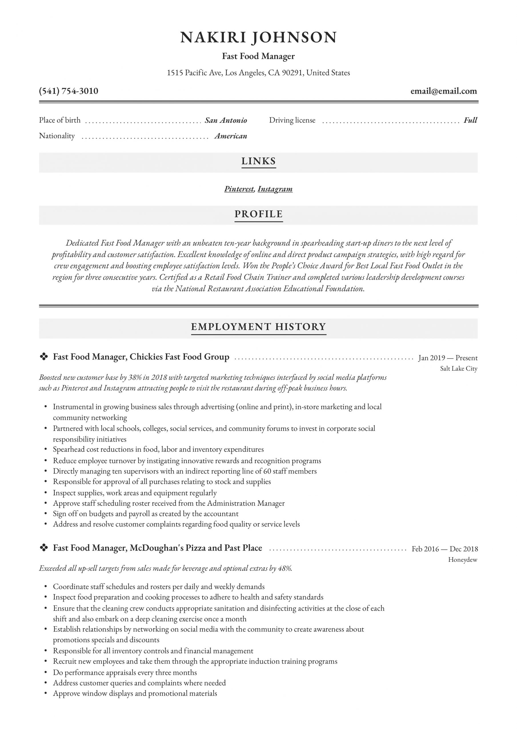 Fast Food Manager Resume Writing Guide 12 Examples 2020 with regard to sizing 2480 X 3507