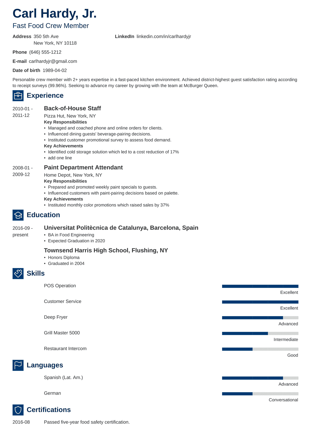 Fast Food Worker Resume Sample Skills Objective intended for sizing 990 X 1400