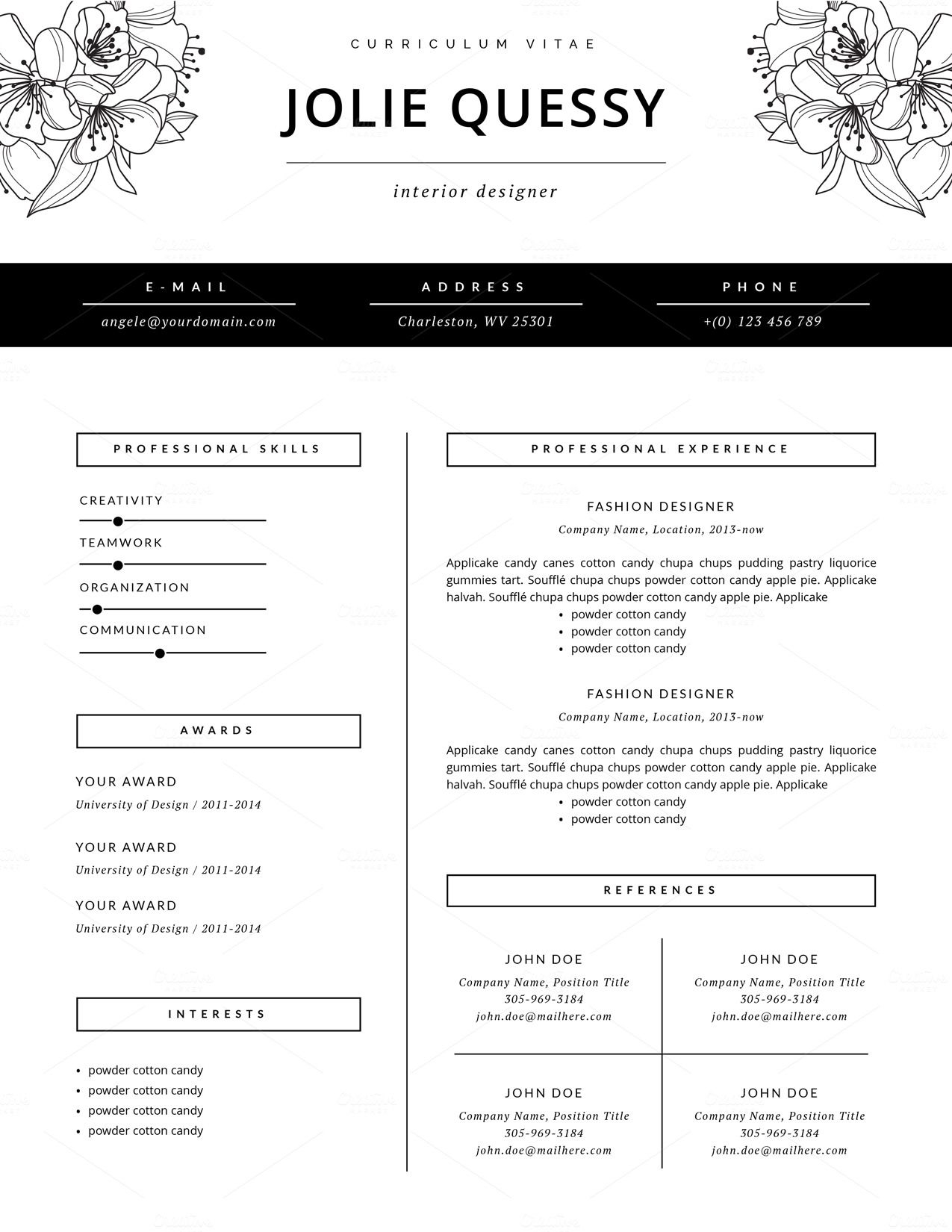 Feminine Resume Template Joli Fashion Resume Resume throughout dimensions 1275 X 1650