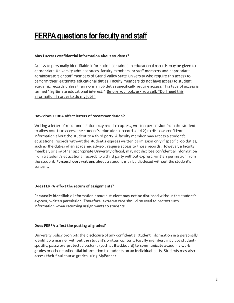 Ferpa Questions For Faculty Grand Valley State University regarding measurements 791 X 1024
