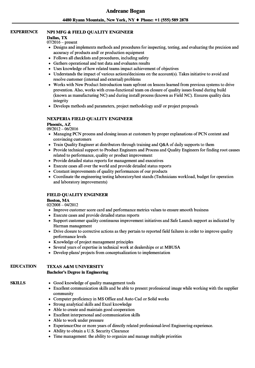 Field Quality Engineer Resume Samples Velvet Jobs Tulisan with size 860 X 1240