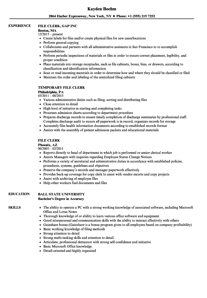 File Clerk Resume Samples Velvet Jobs pertaining to size 860 X 1240