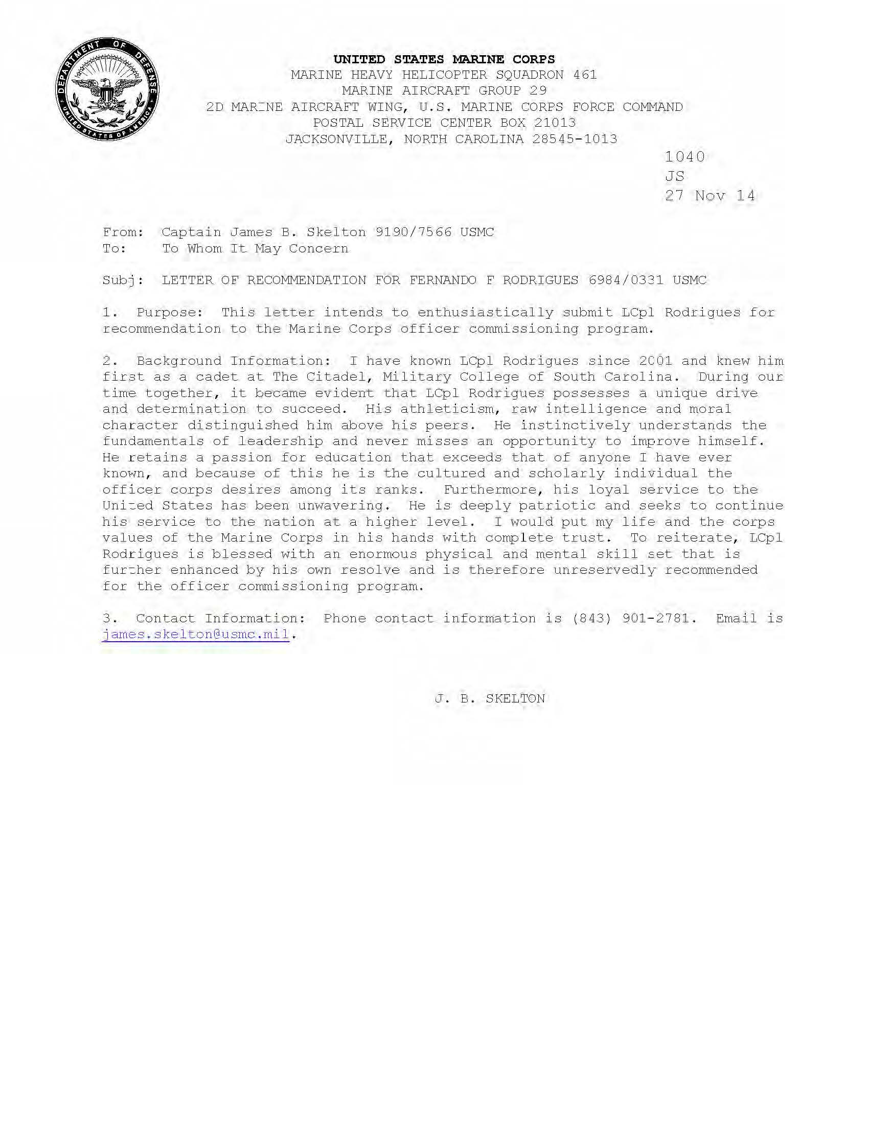 Filefernando F S Rodrigues Usmc Officer Letter Of with regard to size 1700 X 2200