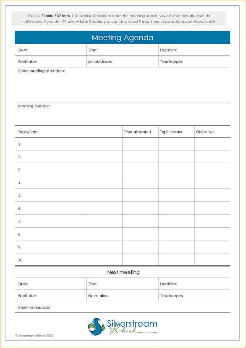 Fillable Meeting Agenda Template Wellington Wedding pertaining to measurements 796 X 1125