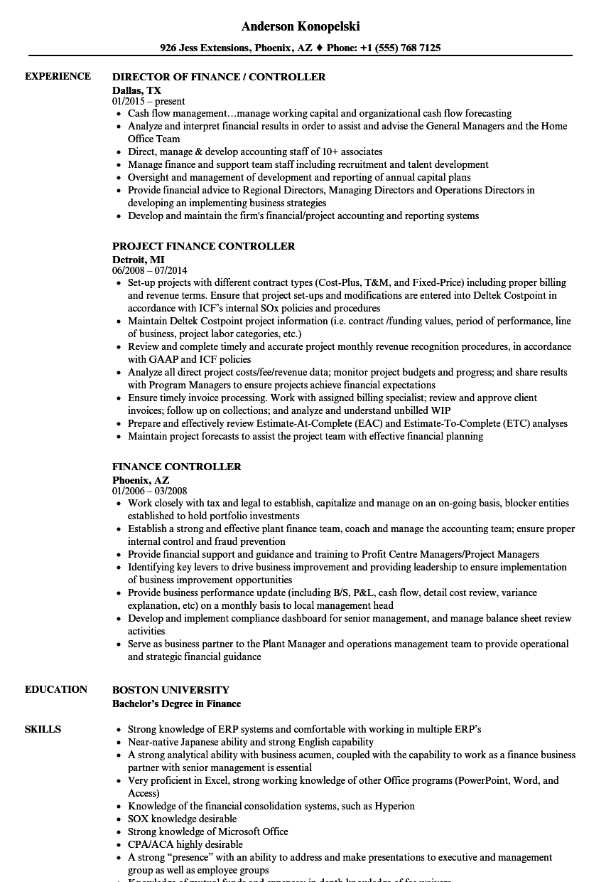 Finance Controller Resume Samples Velvet Jobs with proportions 860 X 1240
