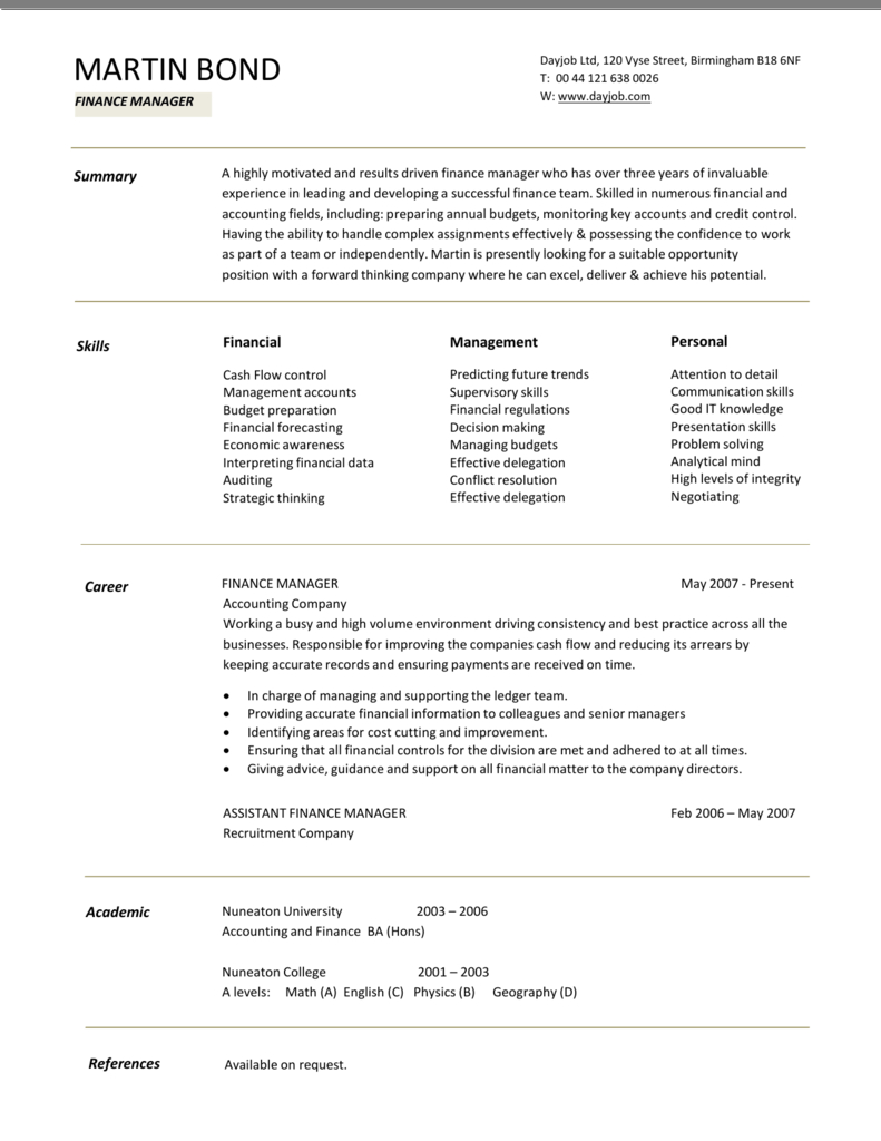 Finance Manager Cv Template pertaining to sizing 791 X 1024