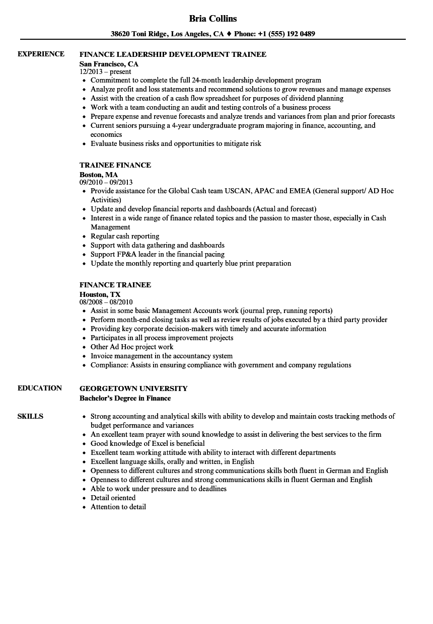 Finance Trainee Resume Samples Velvet Jobs intended for proportions 860 X 1240