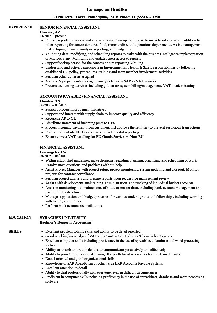 Financial Assistant Resume Samples Velvet Jobs with regard to size 860 X 1240