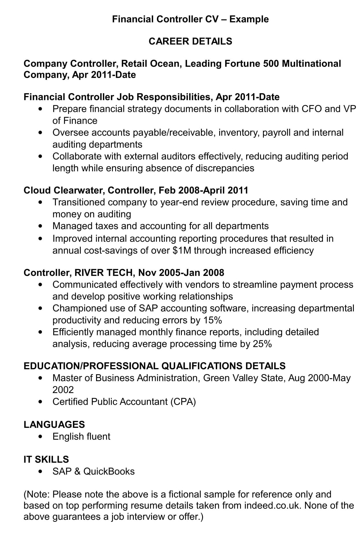Financial Controller Cv Template And Examples Renaix with regard to proportions 1257 X 1841