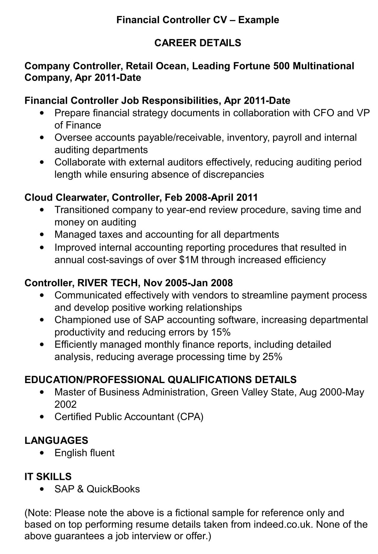 Financial Controller Cv Template And Examples Renaix with regard to size 1257 X 1841