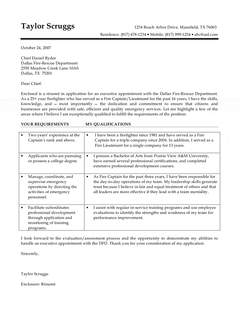 Fire Captain Cover Letter in sizing 800 X 1035