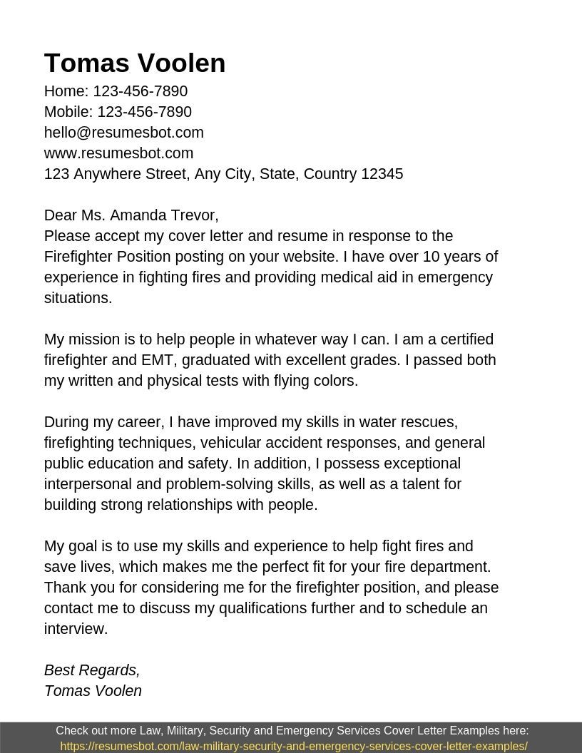 Firefighter Cover Letter Samples Templates Pdfword 2019 intended for size 816 X 1056