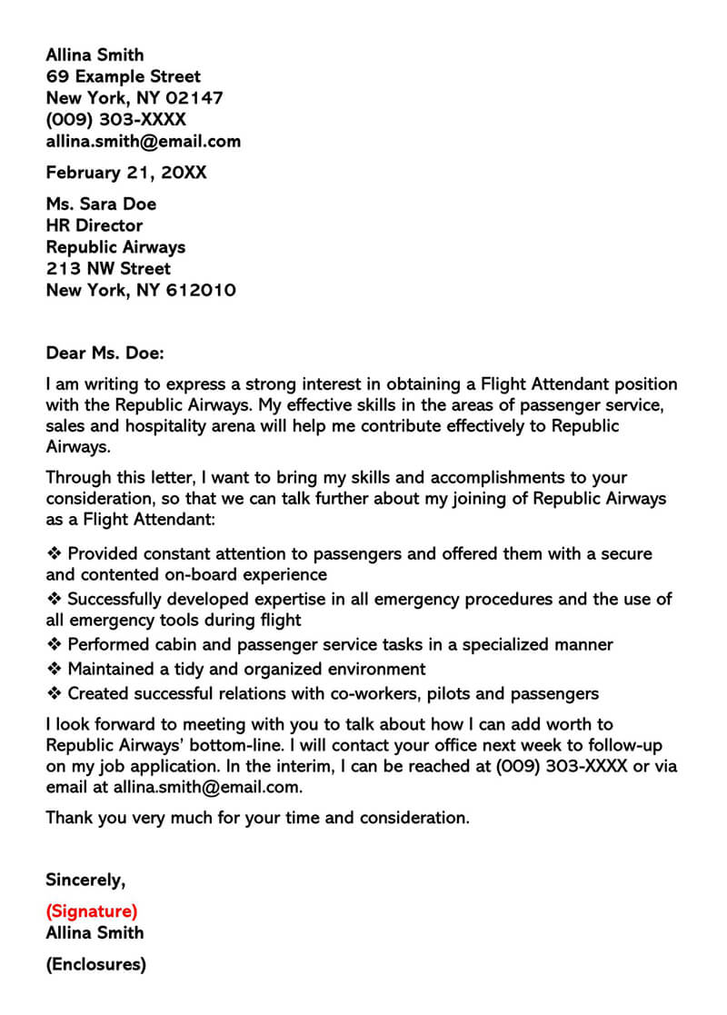Flight Attendant Cover Letter Sample Letters Email Examples inside measurements 800 X 1117