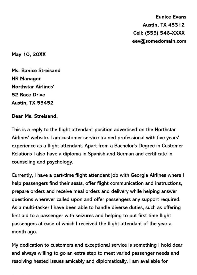 Flight Attendant Cover Letter Sample Letters Email Examples intended for sizing 800 X 1115