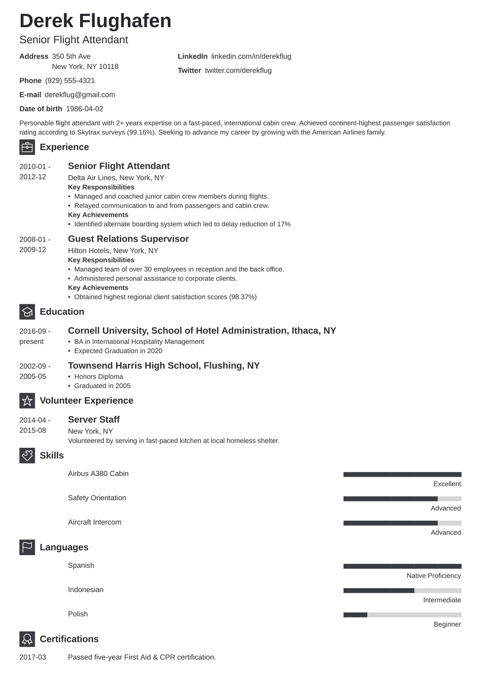 Flight Attendant Resume Sample Also With No Experience inside measurements 990 X 1400