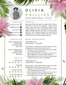 Floral Resume Template Instant Download Creative Resume for proportions 2550 X 3300