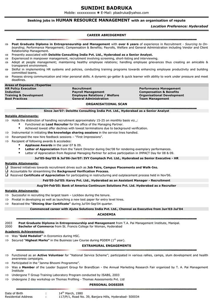 For 4 Years Experience In Hr Sample Resume Format Hr for proportions 747 X 1068