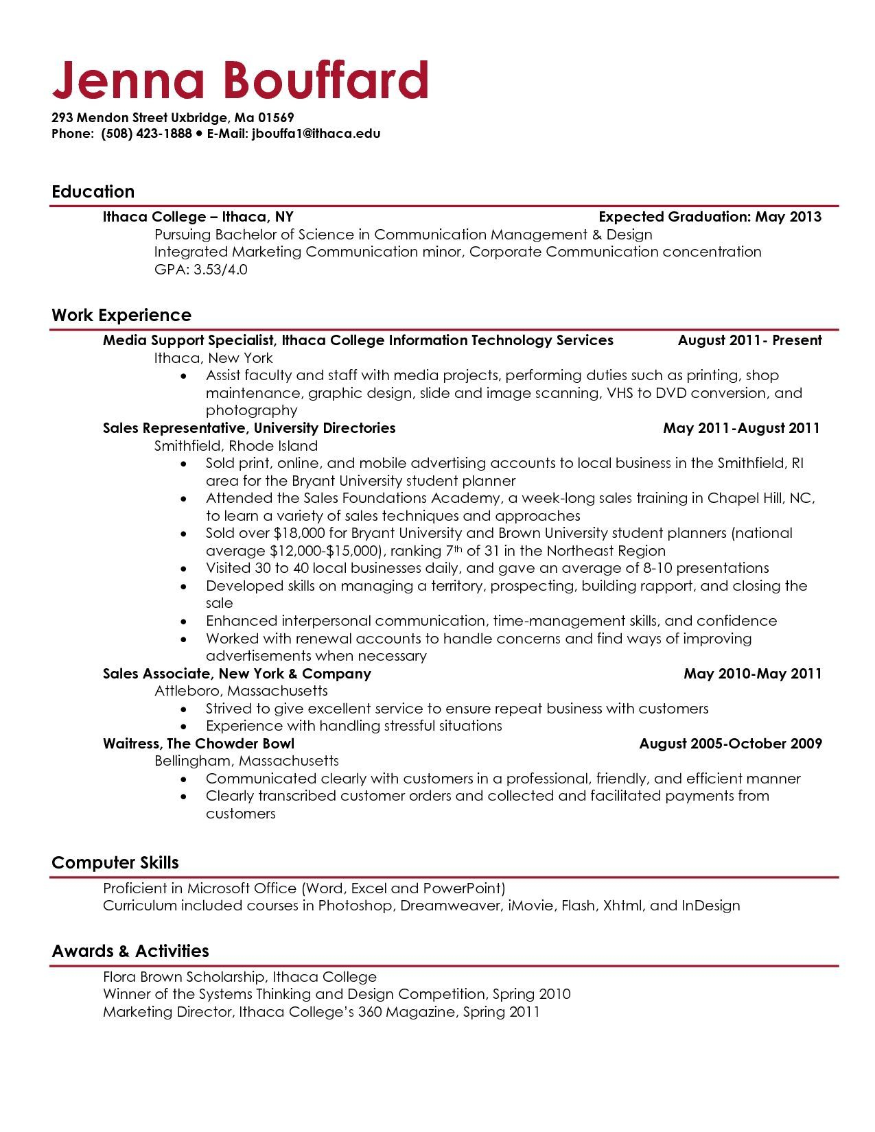 For College Students Job Resume Examples Student Resume intended for proportions 1275 X 1650