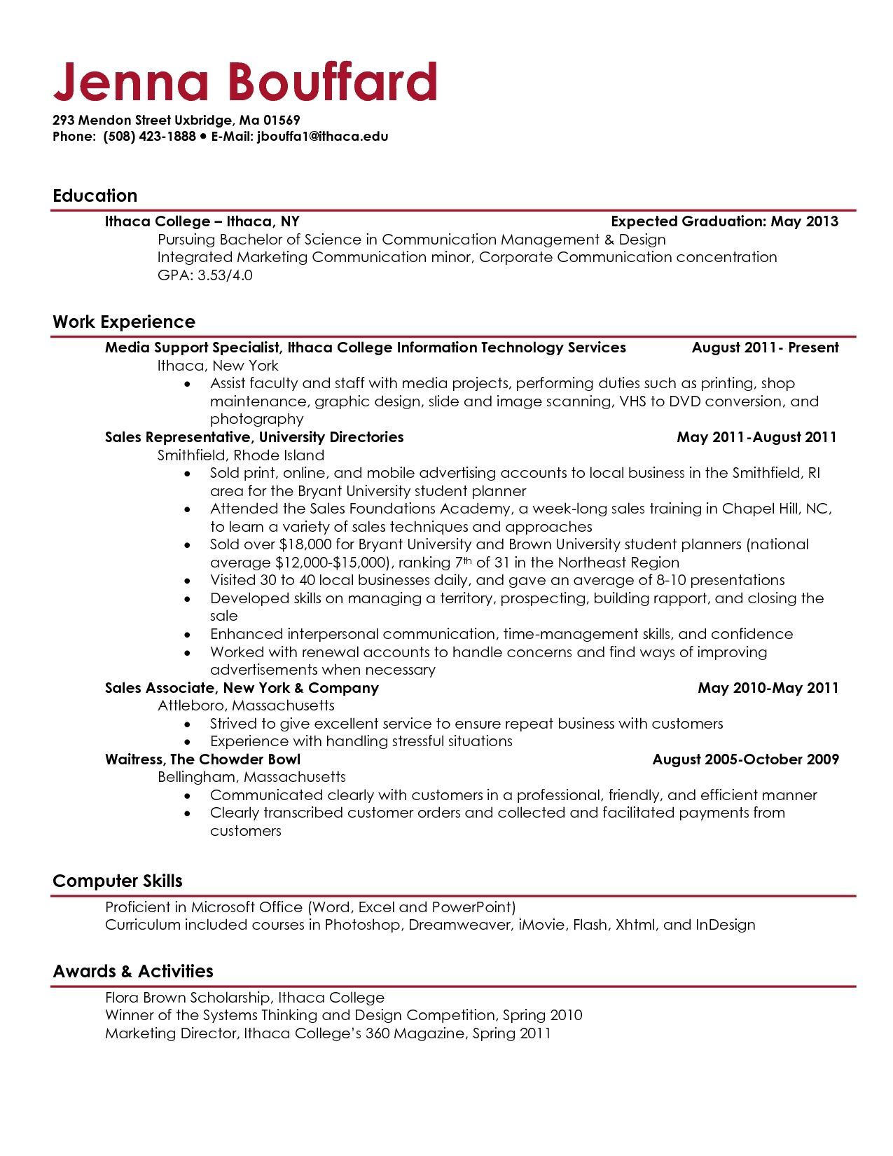 For College Students Job Resume Examples Student Resume intended for size 1275 X 1650