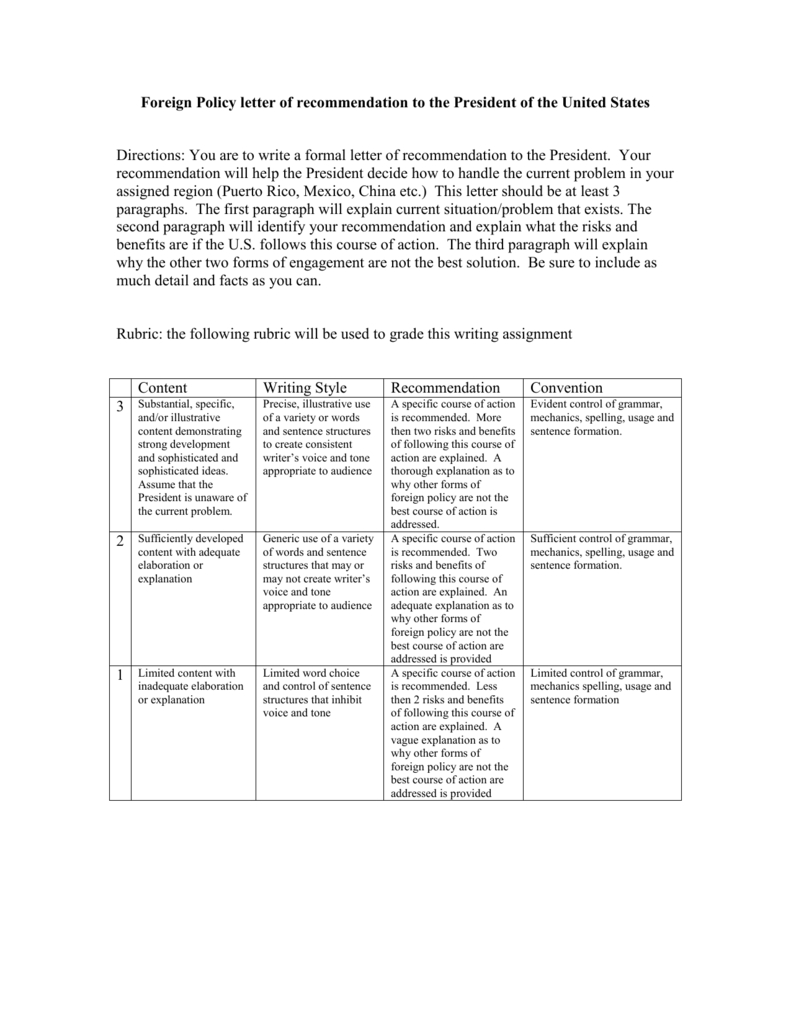 Foreign Policy Letter Of Recommendation To The President Of The intended for sizing 791 X 1024