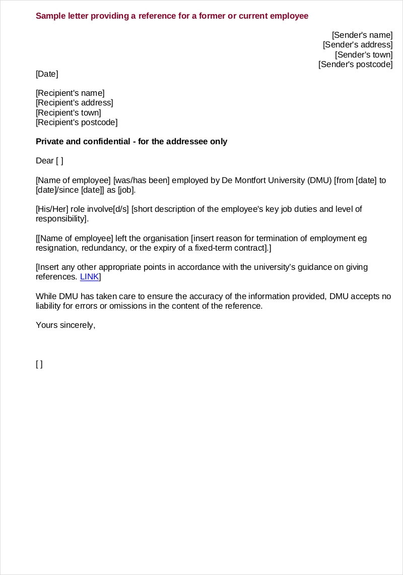 Job Reference Letter Examples