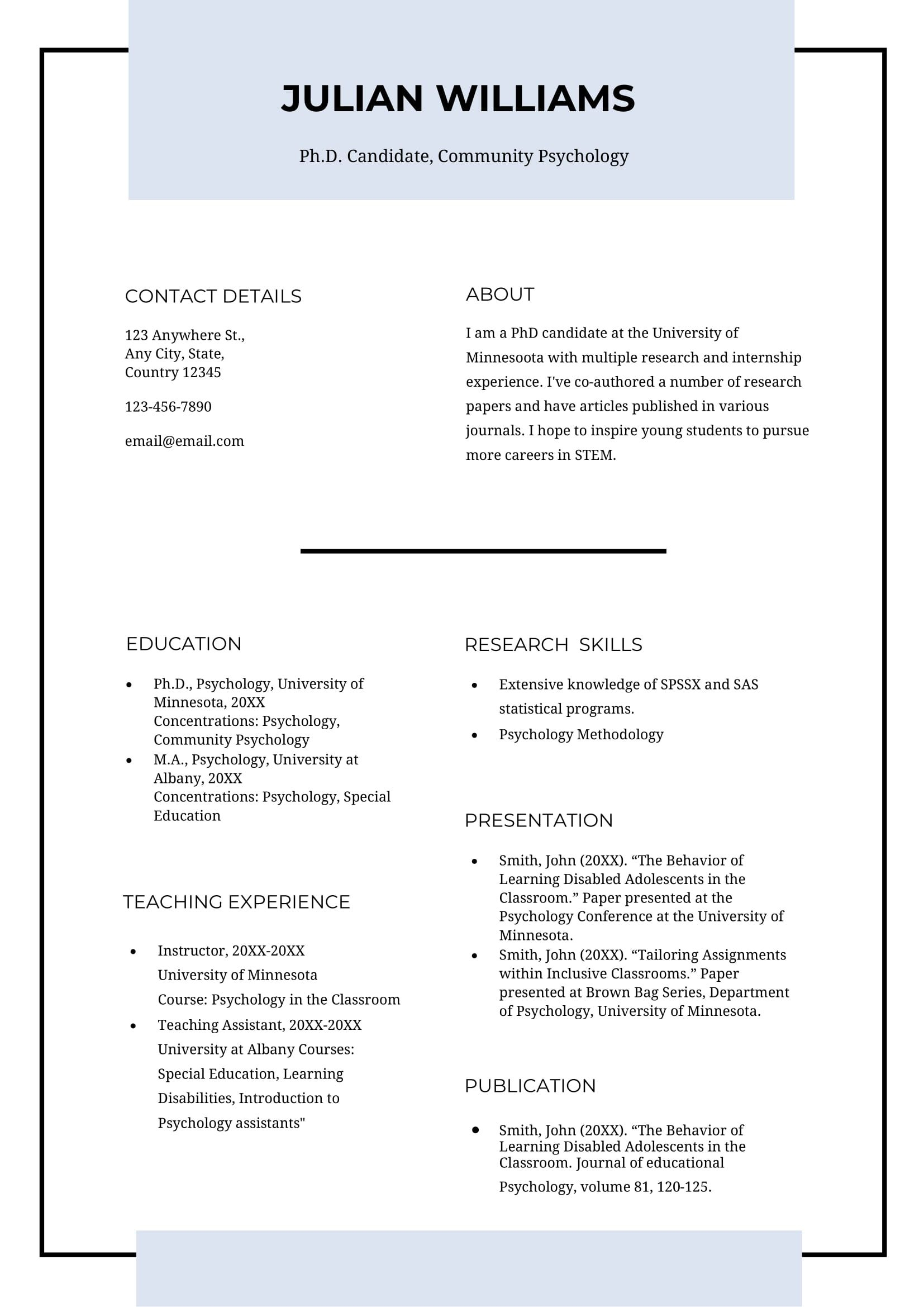 Free Academic Curriculum Vitae Template Desain throughout proportions 1654 X 2339