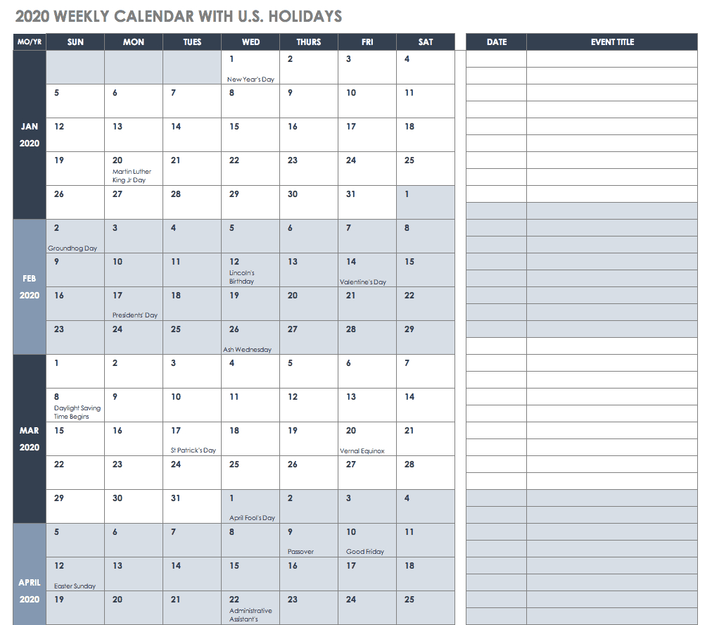 Free Blank Calendar Templates Smartsheet intended for measurements 1012 X 888