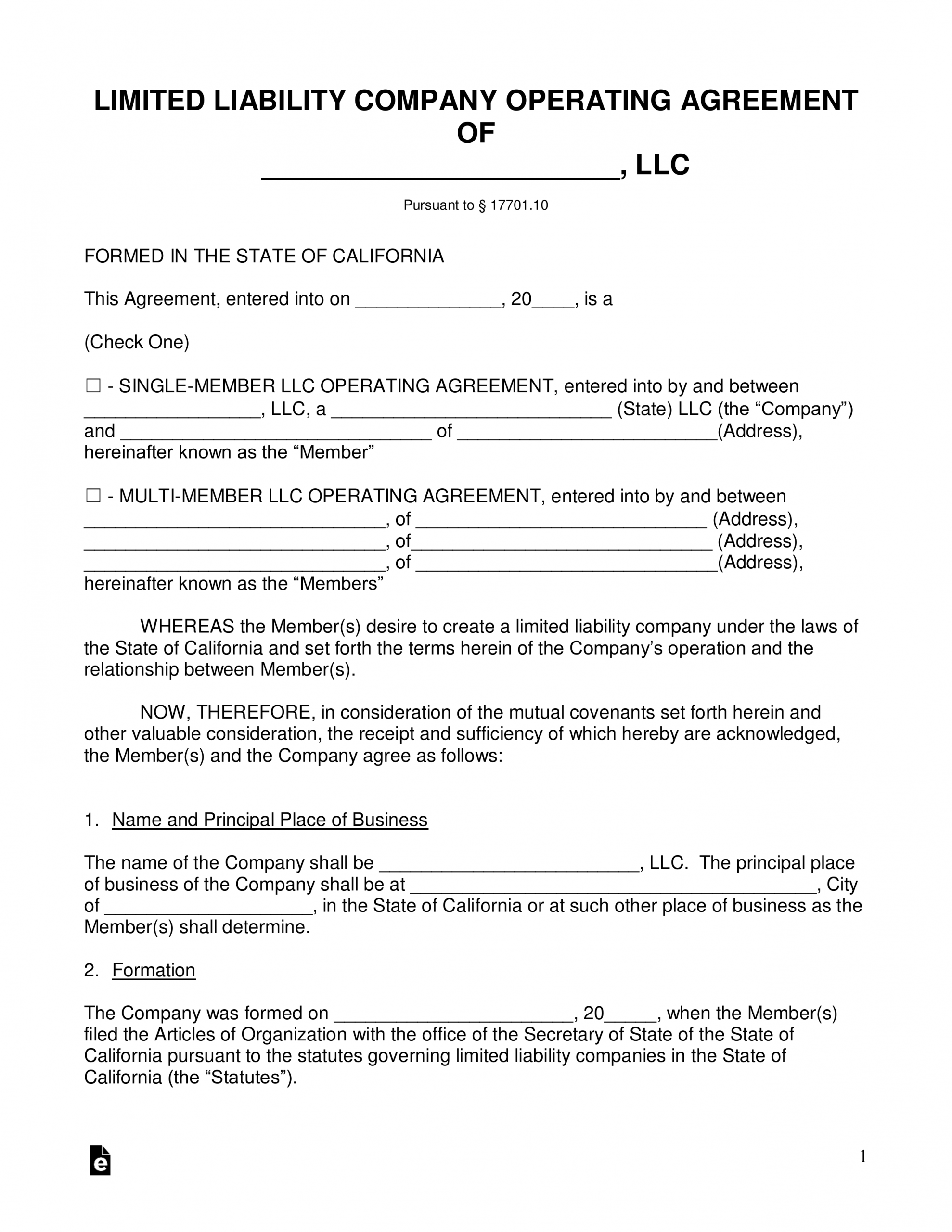 Free California Llc Operating Agreement Templates Pdf inside proportions 2550 X 3301