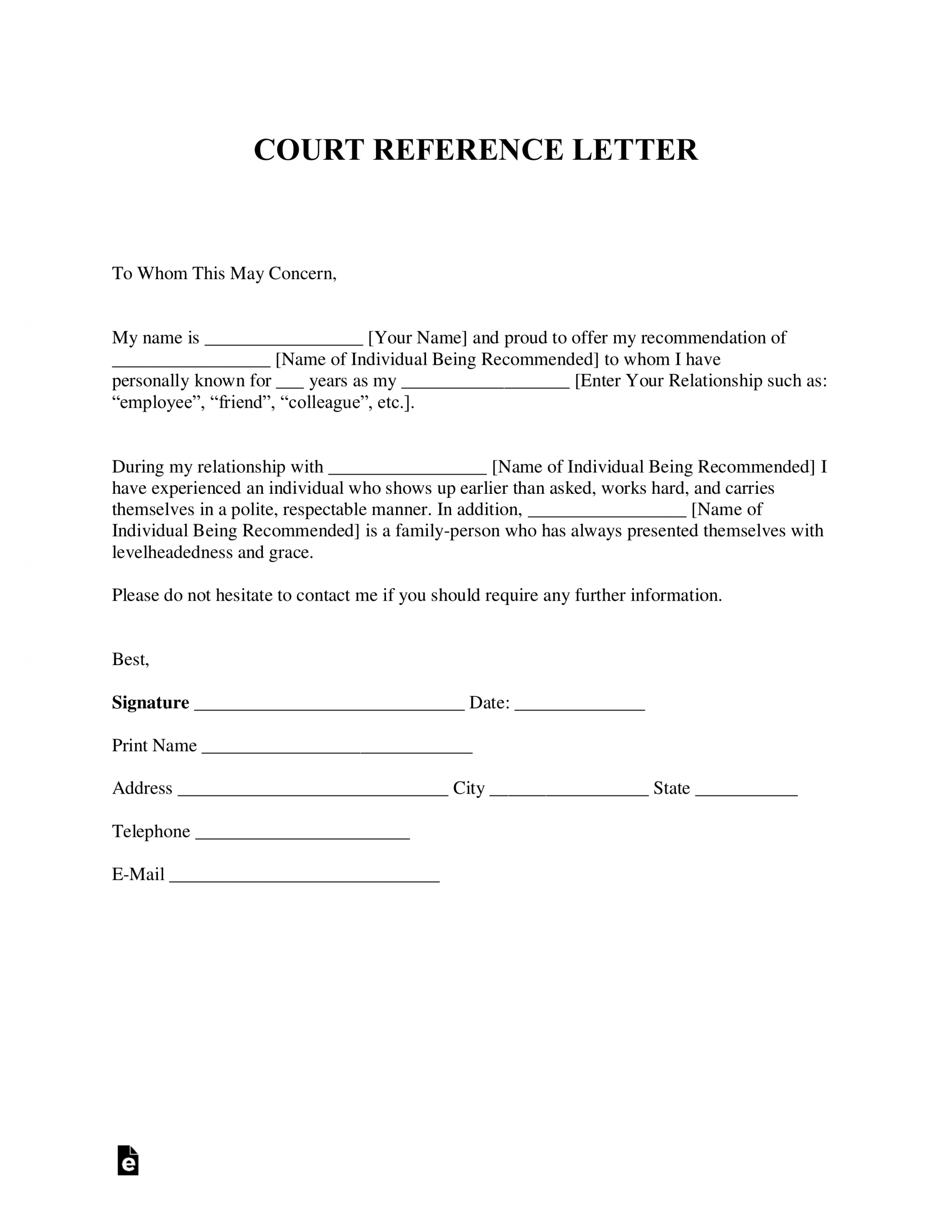 Free Character Reference Letter For Court Template in proportions 2550 X 3301