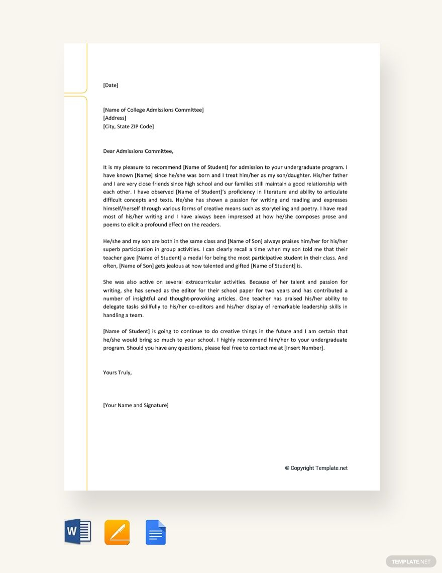College Recommendation Letter For Niece Invitation Template Ideas