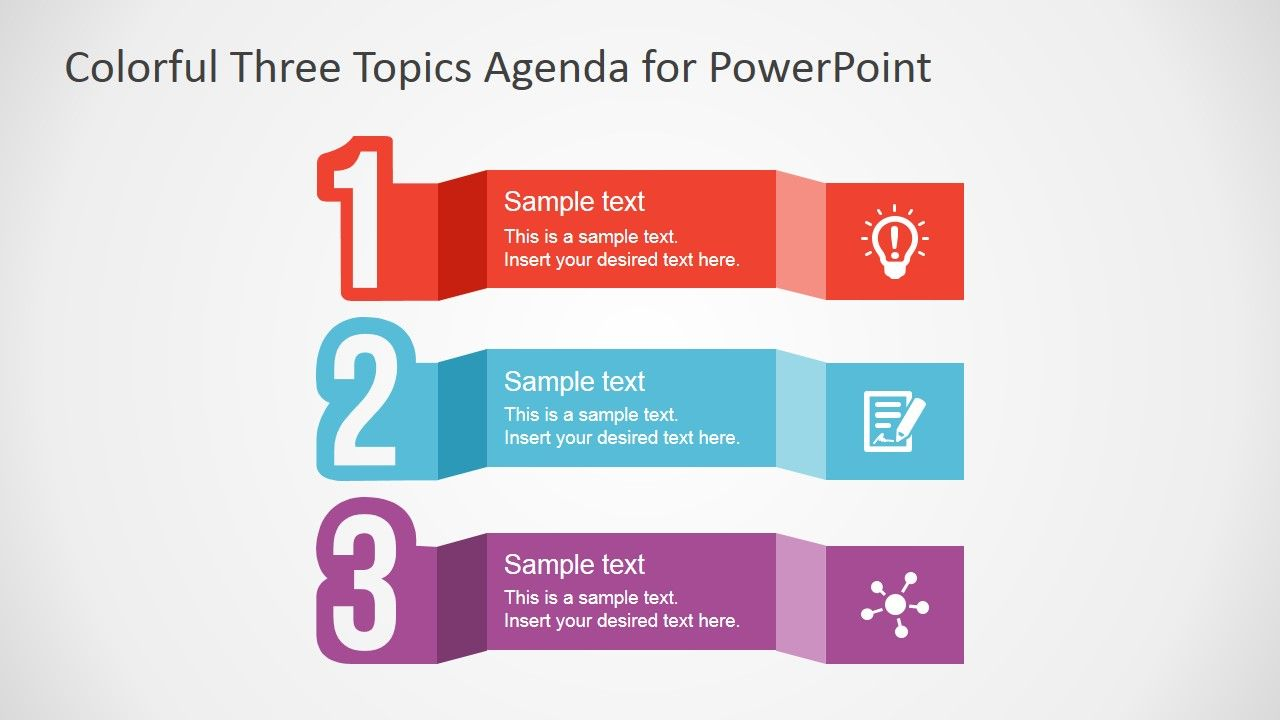 Free Colorful Three Topics Agenda For Powerpoint with regard to size 1280 X 720