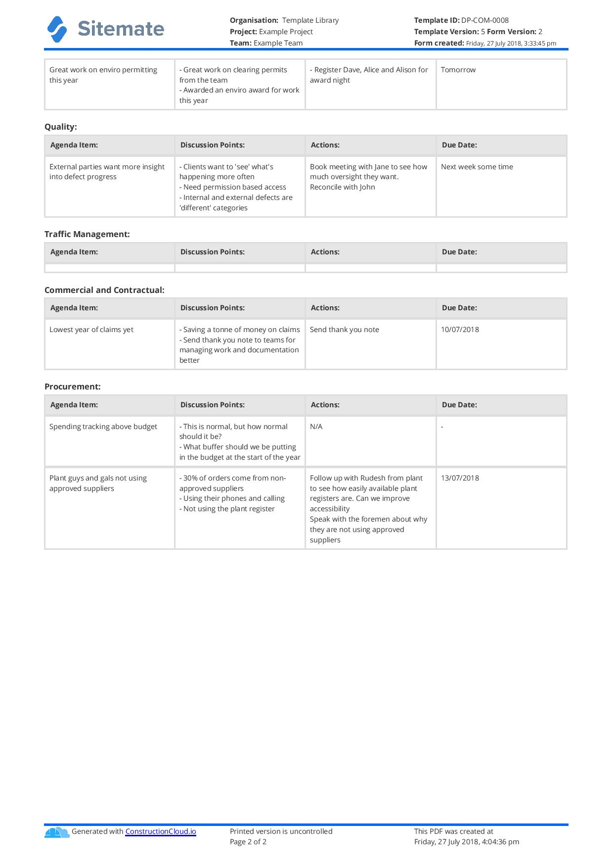 Free Construction Meeting Minutes Template Better Than in size 1240 X 1754