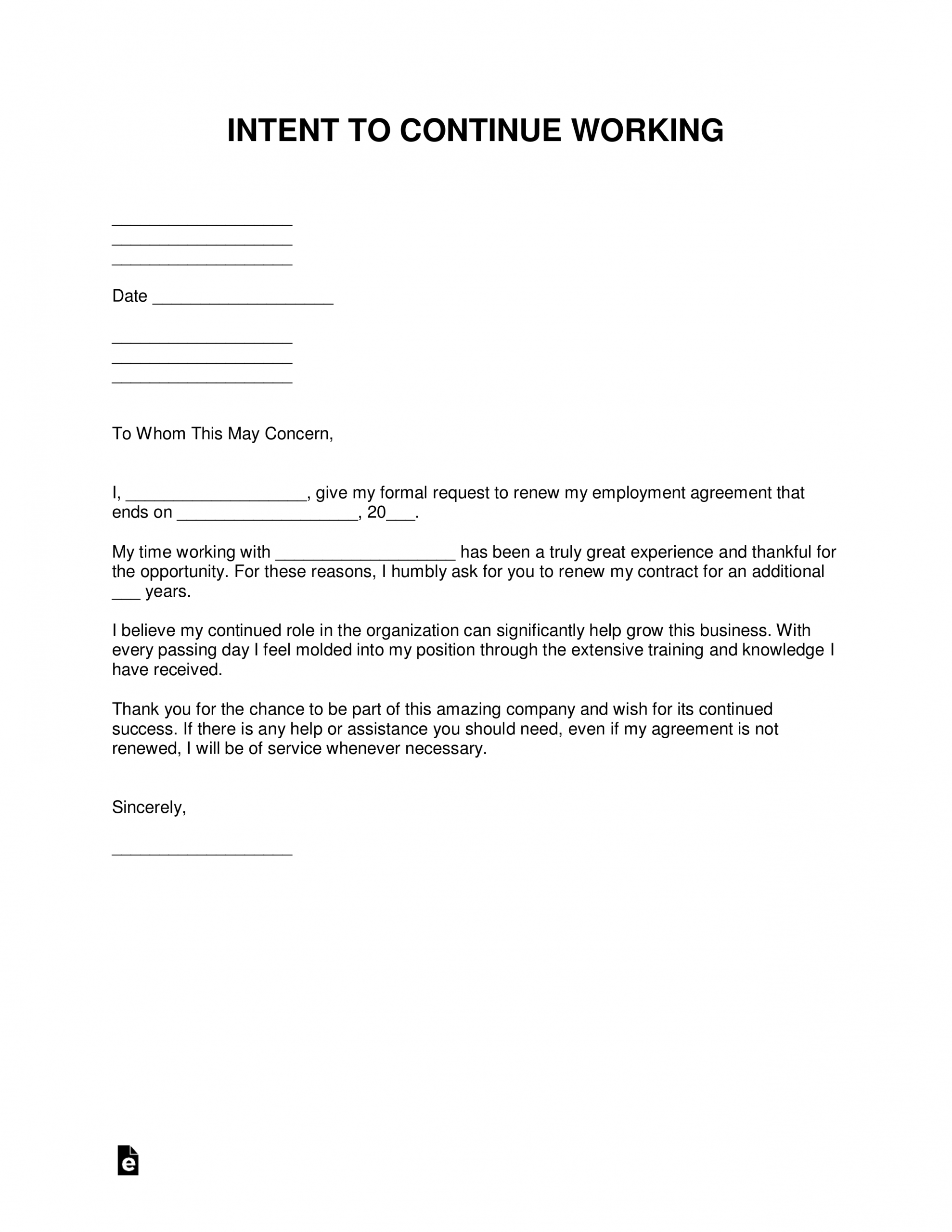 Free Continue Working Letter Of Intent Template Sample with regard to size 2550 X 3301