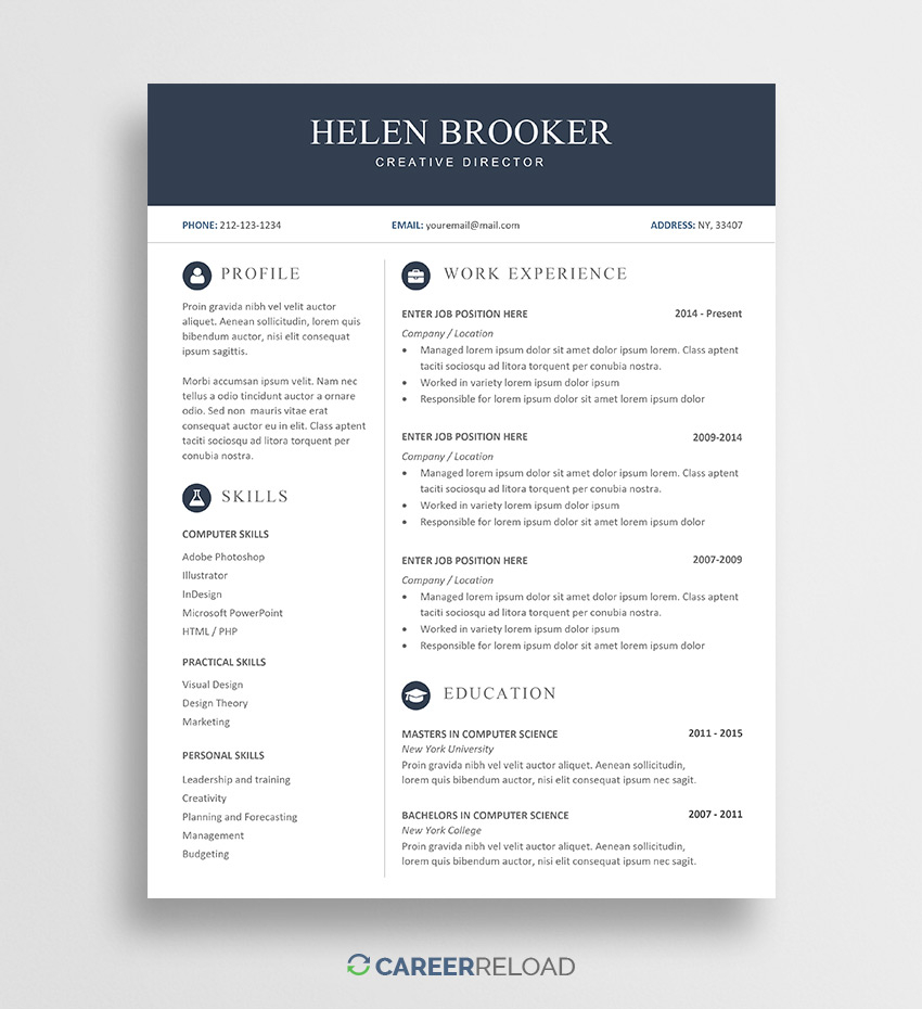 Free Cv Template For Word Free Download Career Reload pertaining to proportions 850 X 930