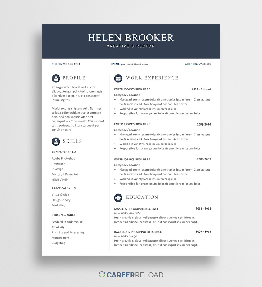 Free Cv Template For Word Free Download Career Reload throughout sizing 850 X 930