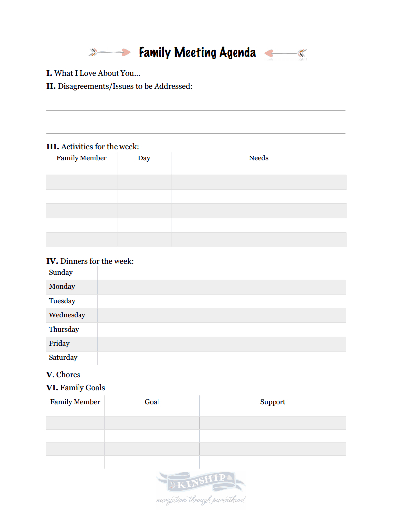 Free Download For A Family Meeting Agenda Kinship Parenting with regard to dimensions 800 X 1035