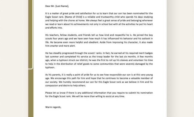 Free Eagle Scout Recommendation Letter From Parent Eagle intended for size 880 X 1140