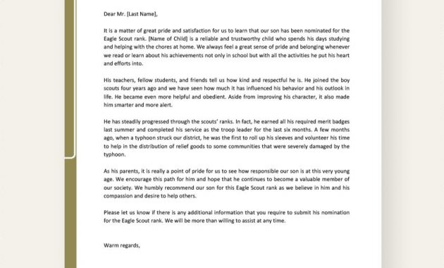 Free Eagle Scout Recommendation Letter From Parent Eagle within size 880 X 1140