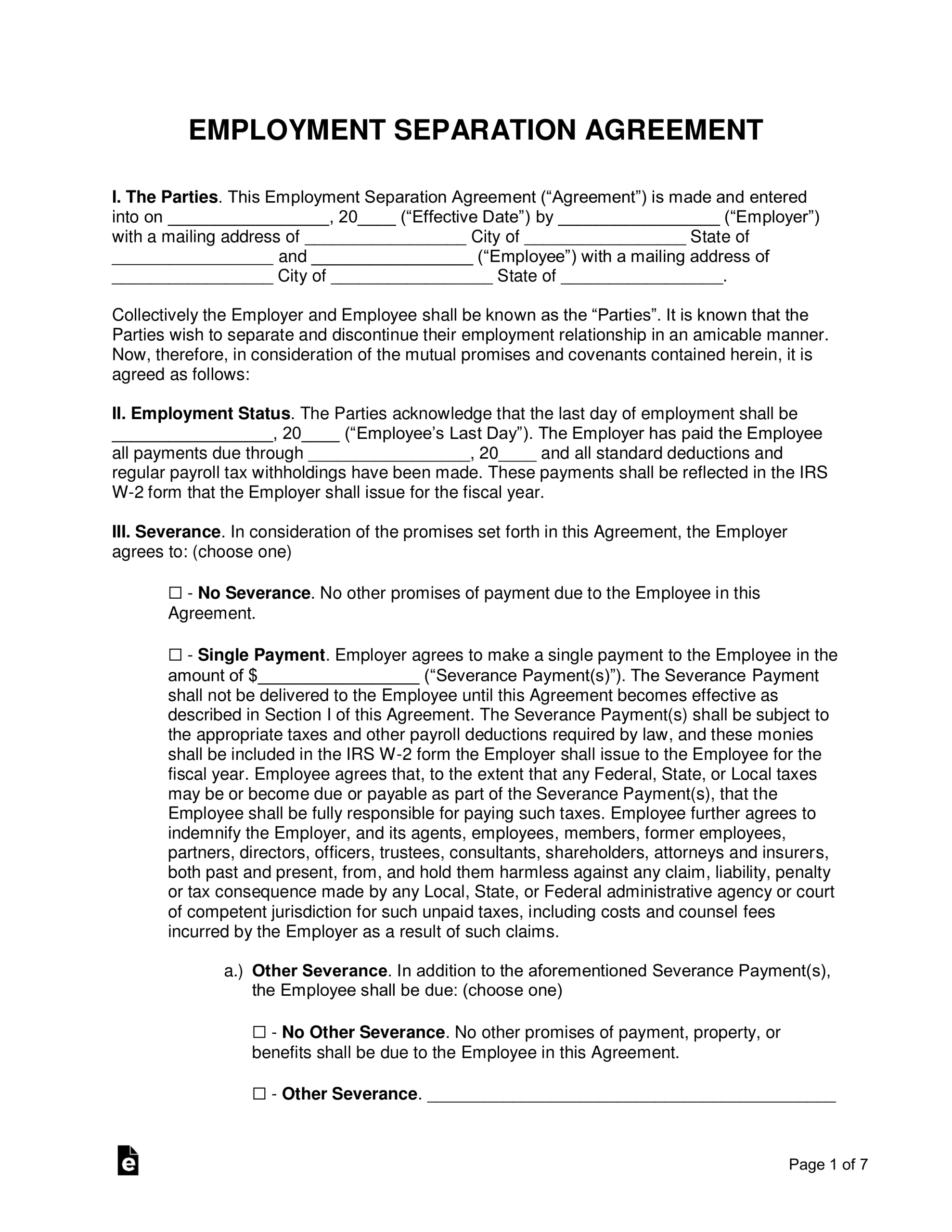 Free Employment Separation Severance Agreement Pdf intended for sizing 2550 X 3301