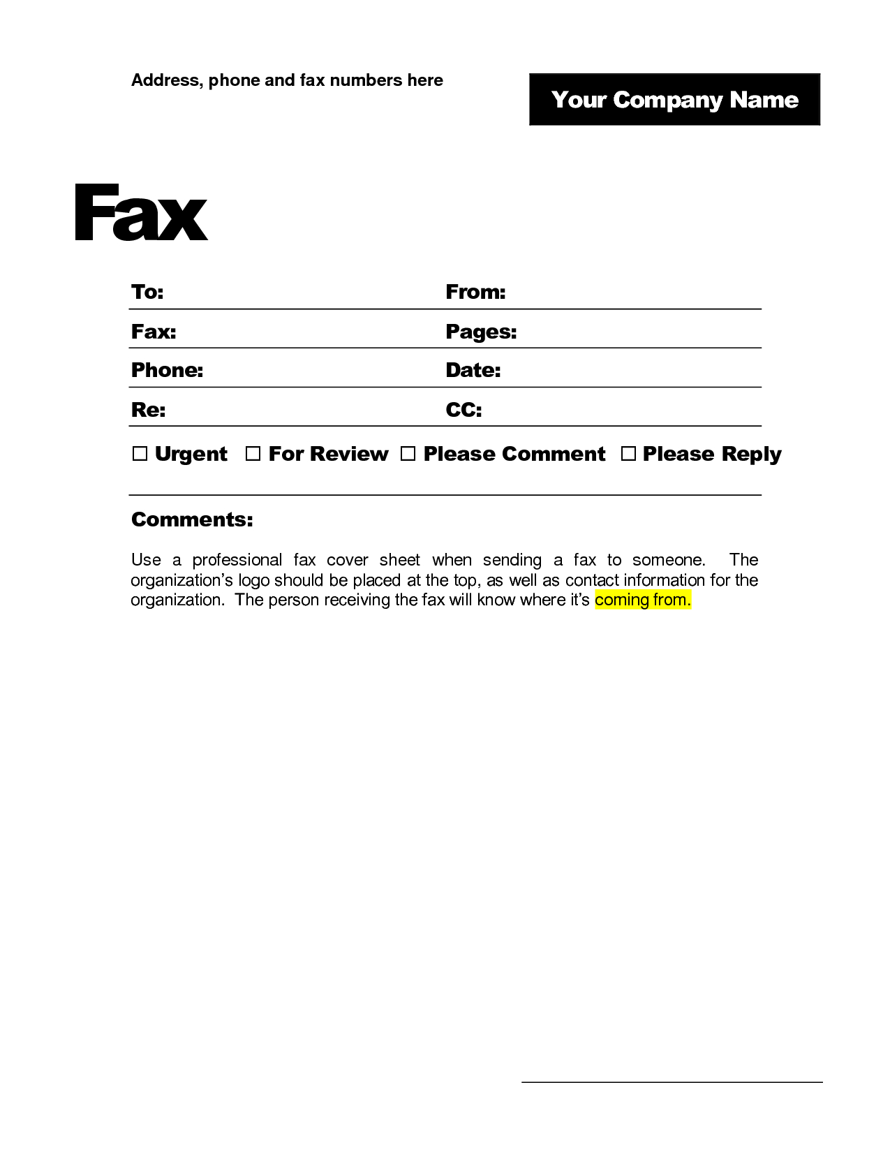 Free Fax Cover Sheet Template Format Example Pdf Printable with proportions 1275 X 1650