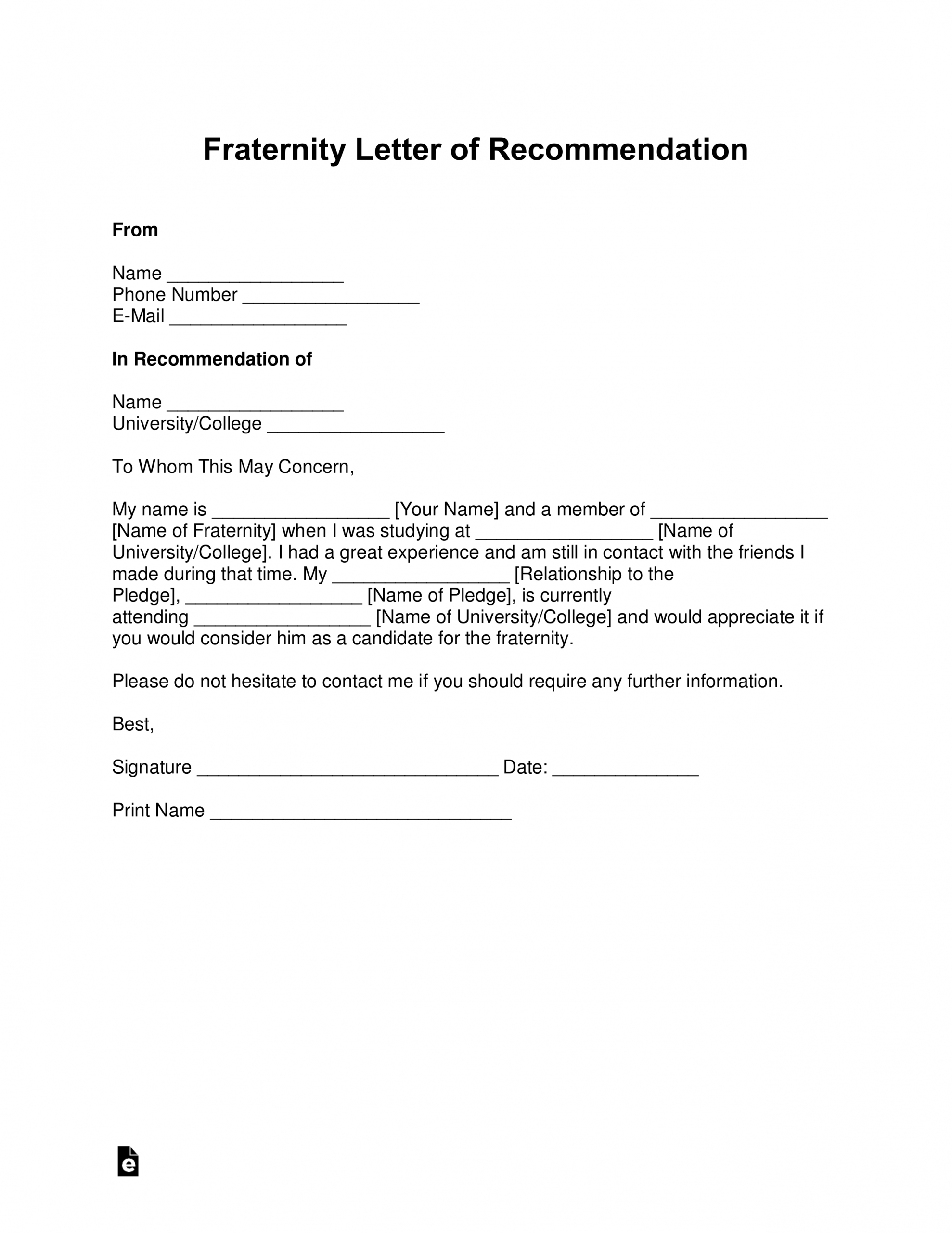 Free Fraternity Letter Of Recommendation Template With for proportions 2550 X 3301