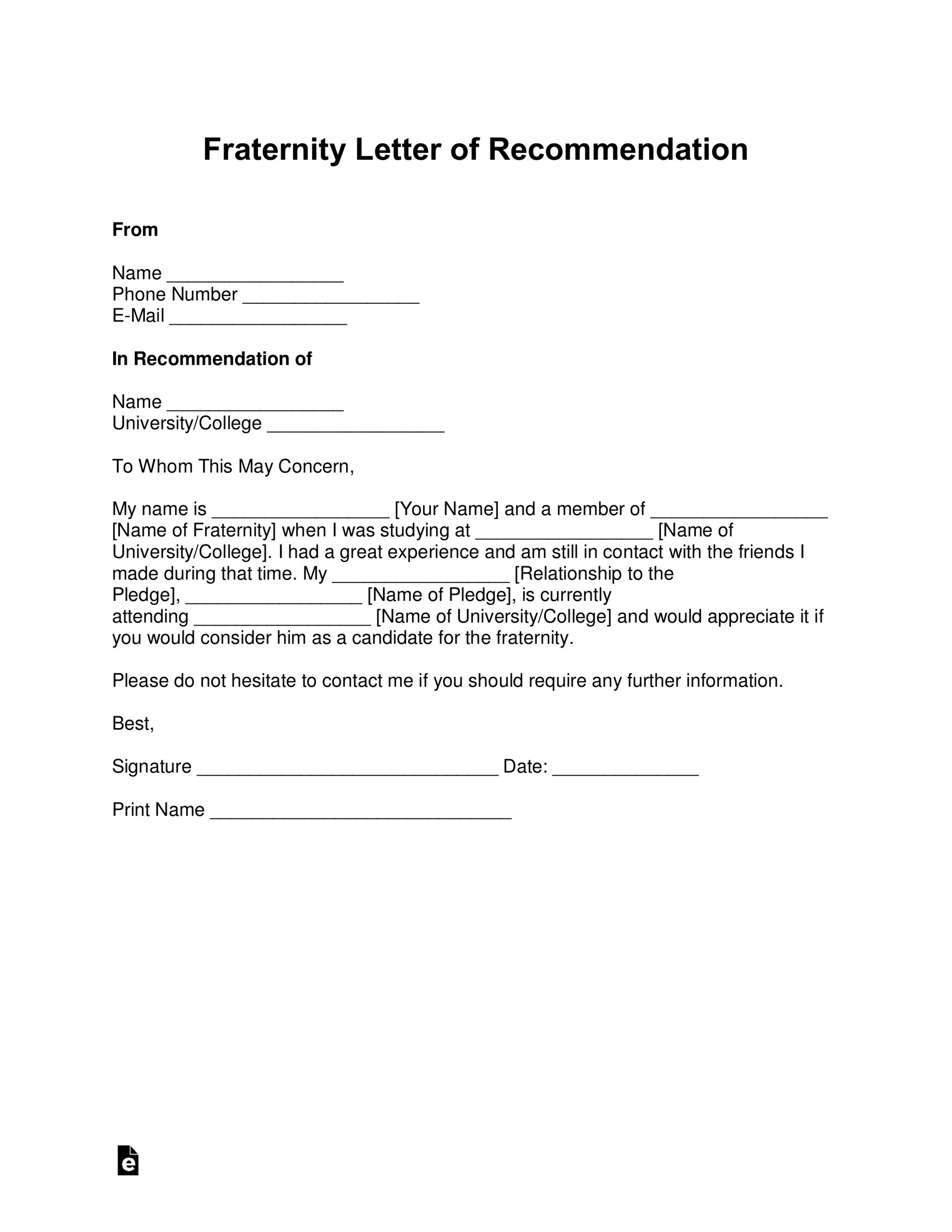 Free Fraternity Letter Of Recommendation Template With inside size 2550 X 3301