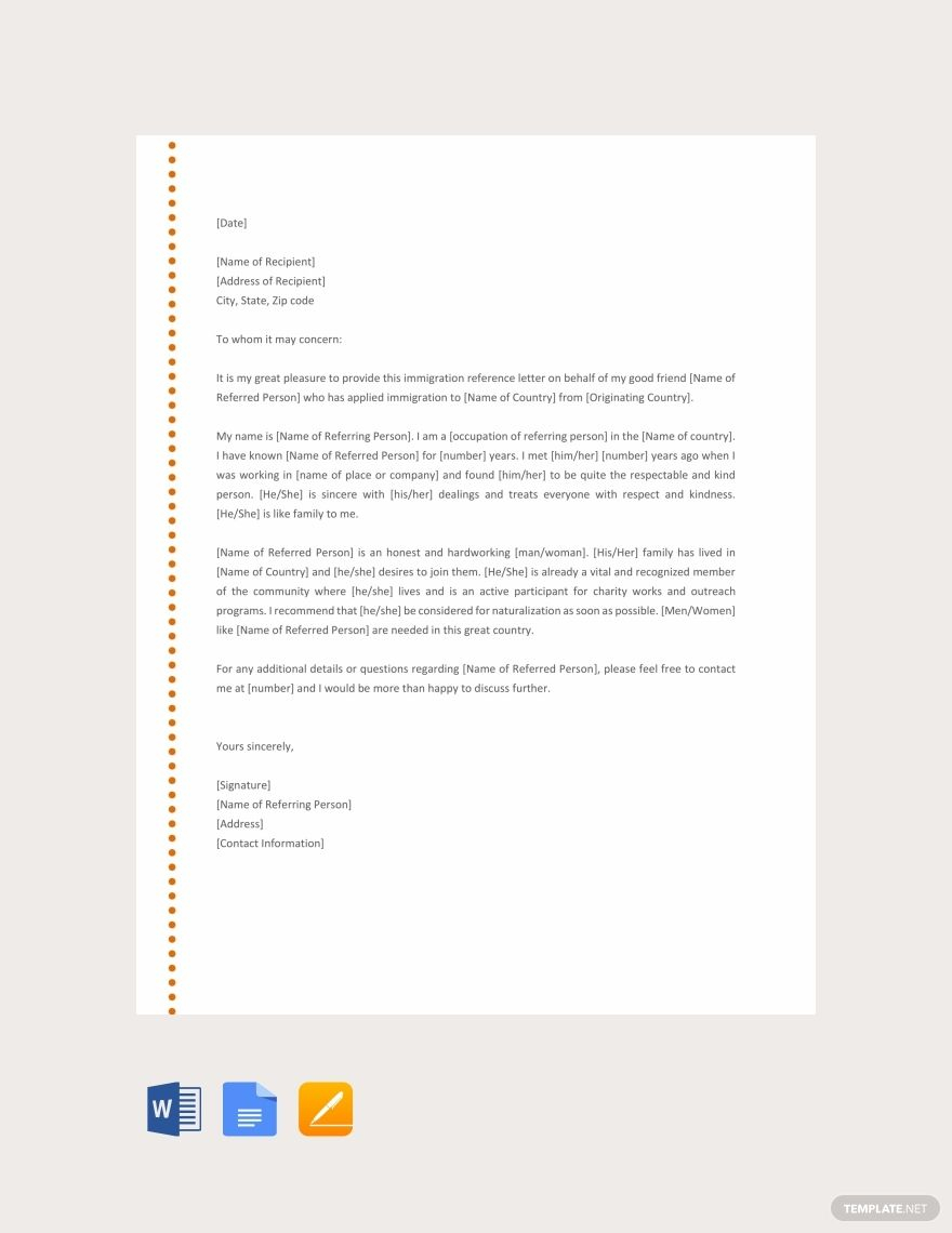 Free Immigration Reference Letter Reference Letter with dimensions 880 X 1140