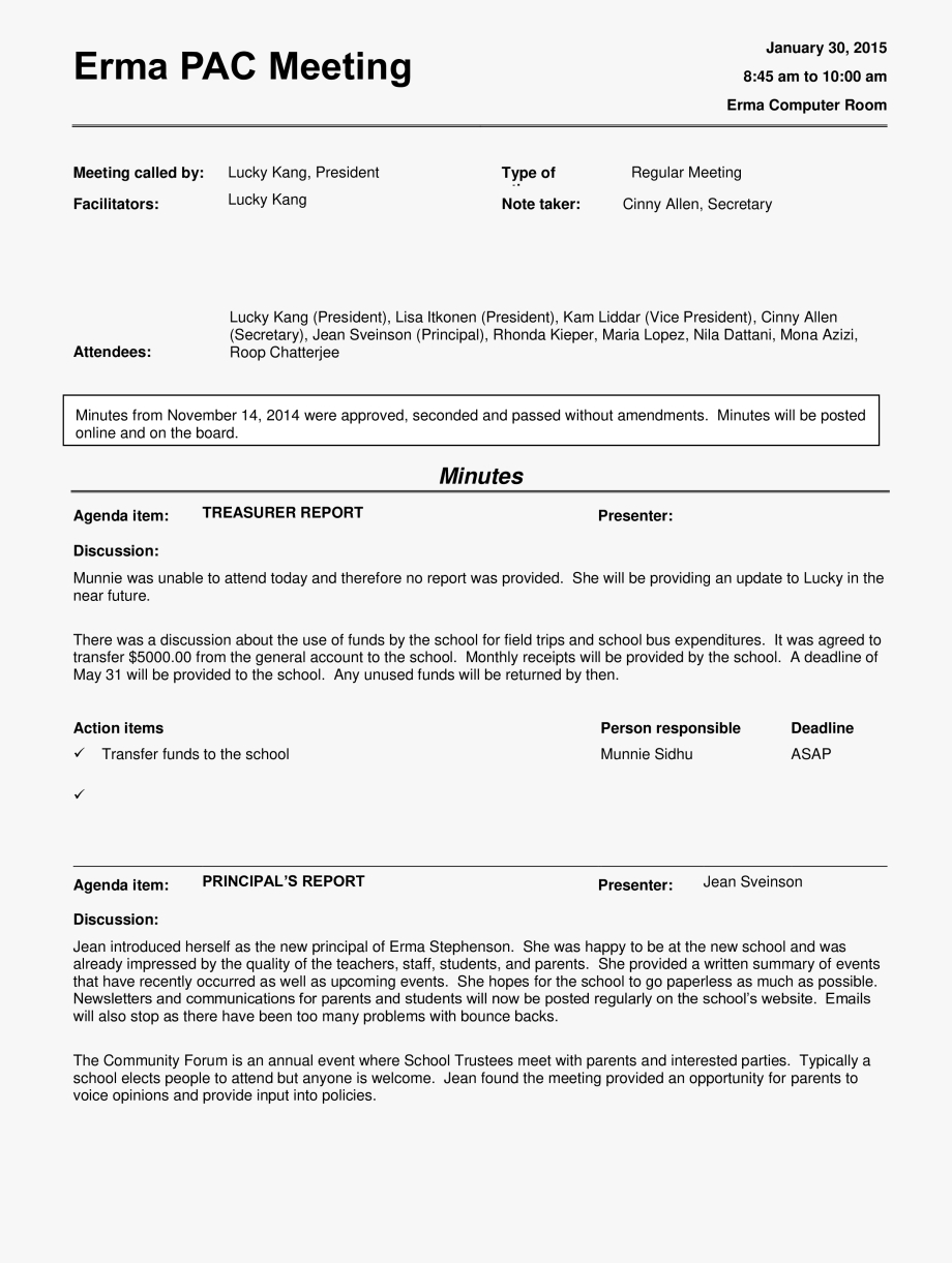 Free Informal Staff Meeting Minutes Templates At For with regard to measurements 920 X 1221