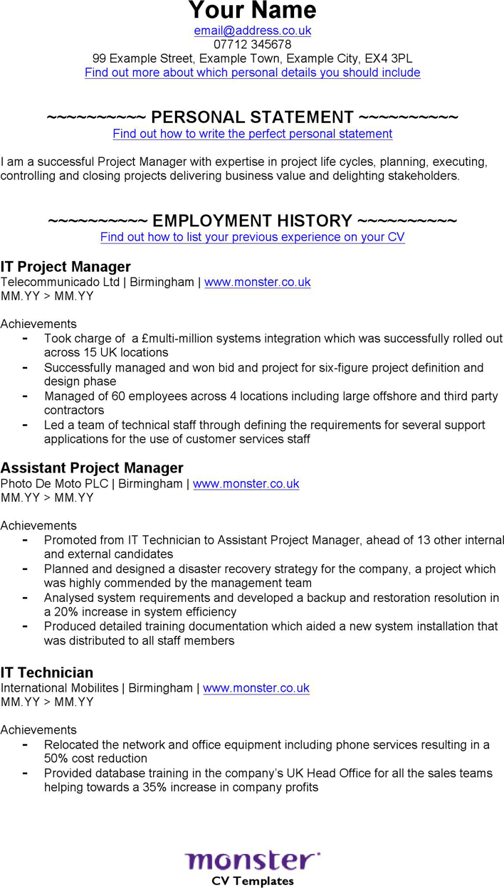 Free It Project Manager Cv Template Doc 64kb 2 Pages with measurements 708 X 1248