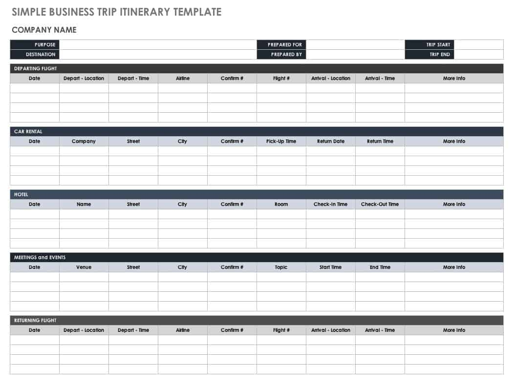 Free Itinerary Templates Smartsheet for sizing 1054 X 793