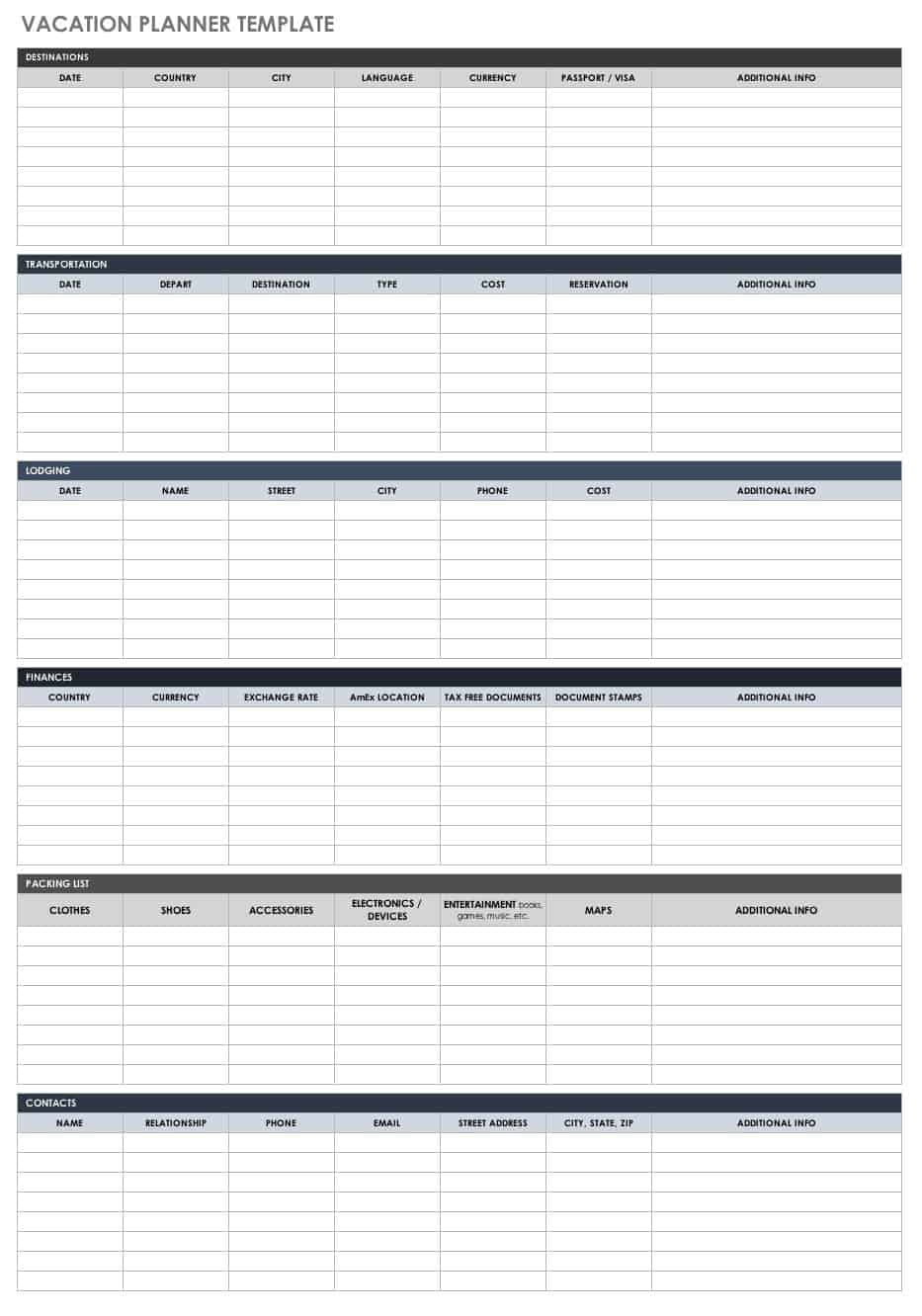 Free Itinerary Templates Smartsheet regarding sizing 933 X 1332