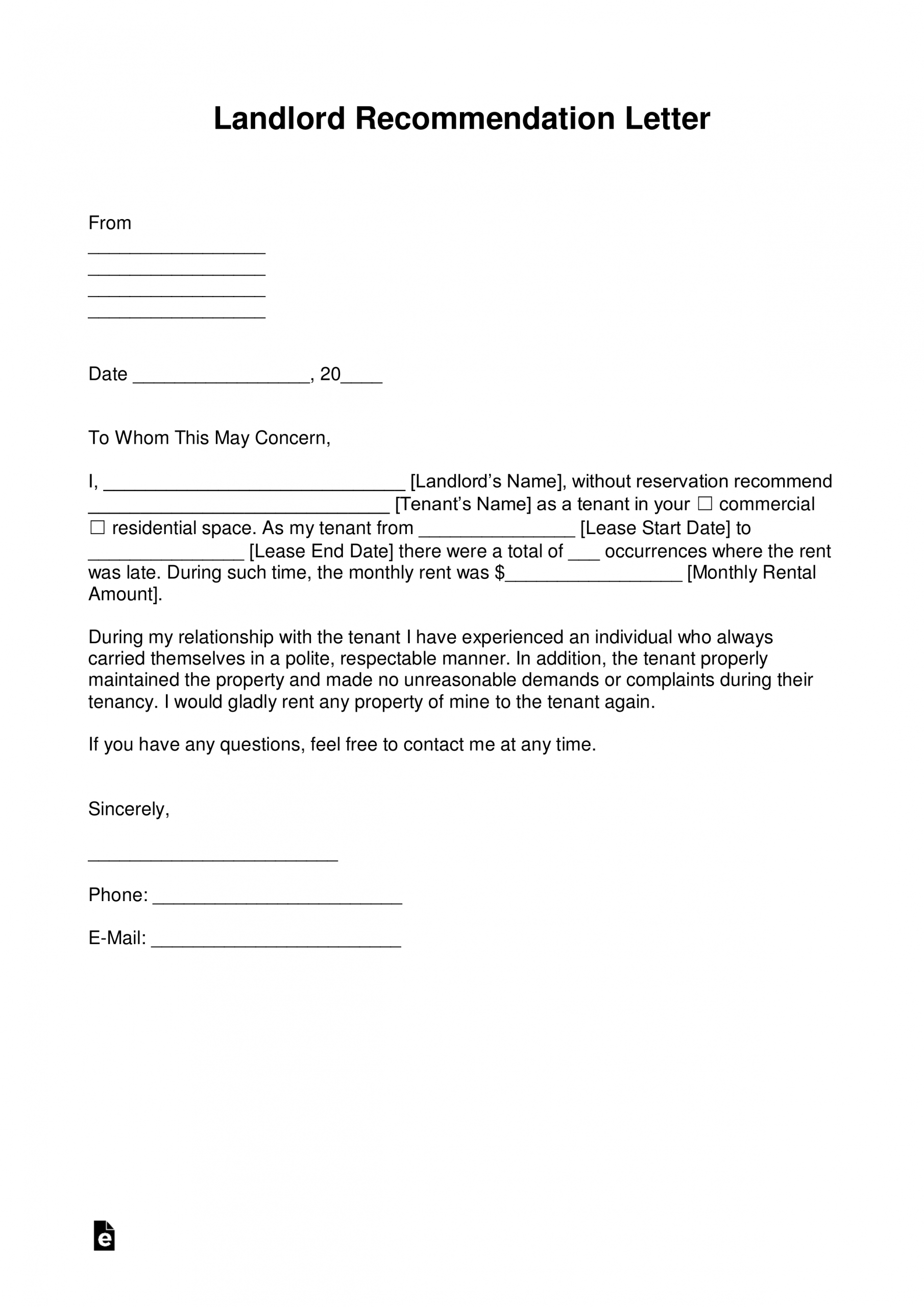 Free Landlord Recommendation Letter For A Tenant With in proportions 2473 X 3497