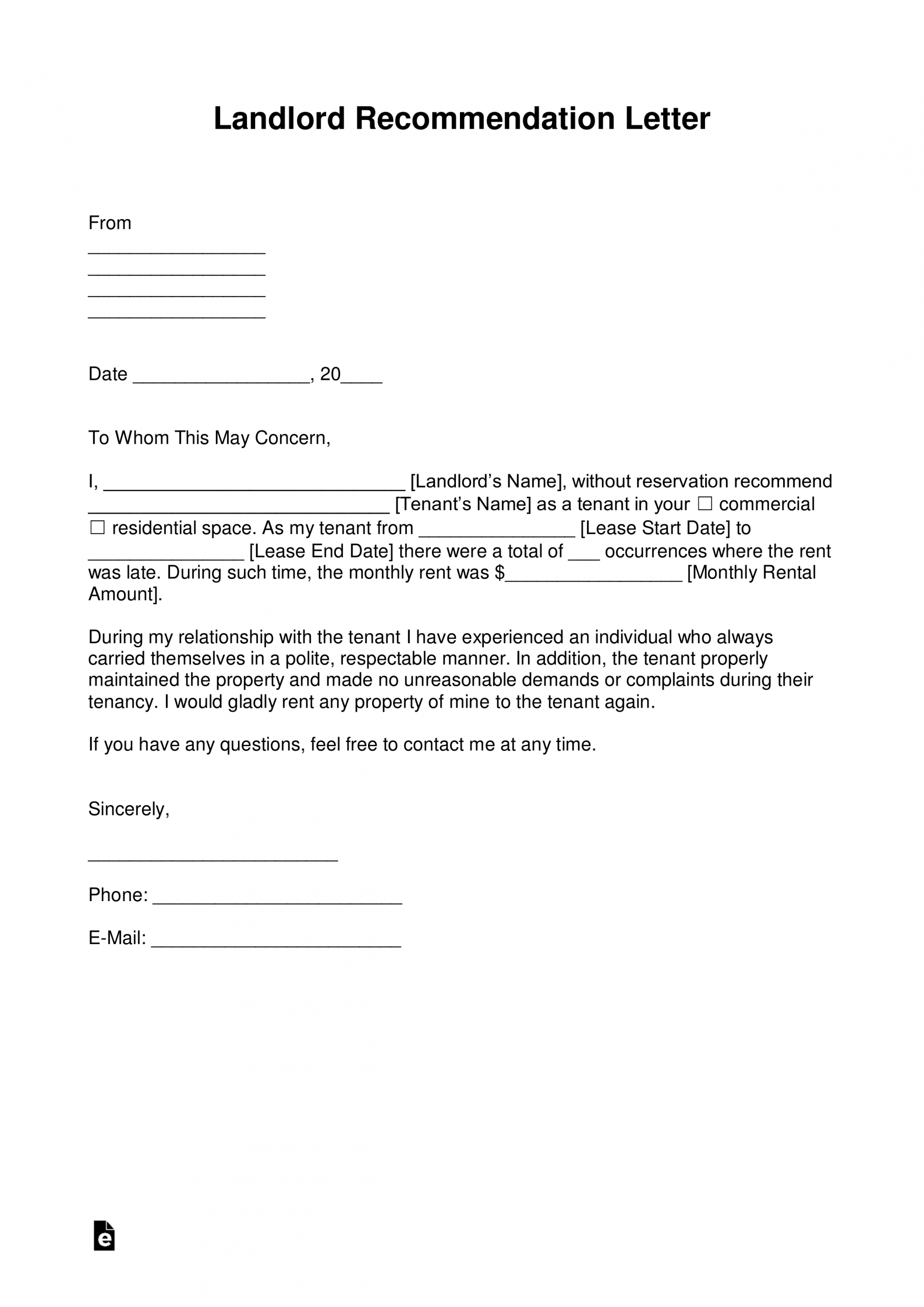 Free Landlord Recommendation Letter For A Tenant With throughout proportions 2473 X 3497