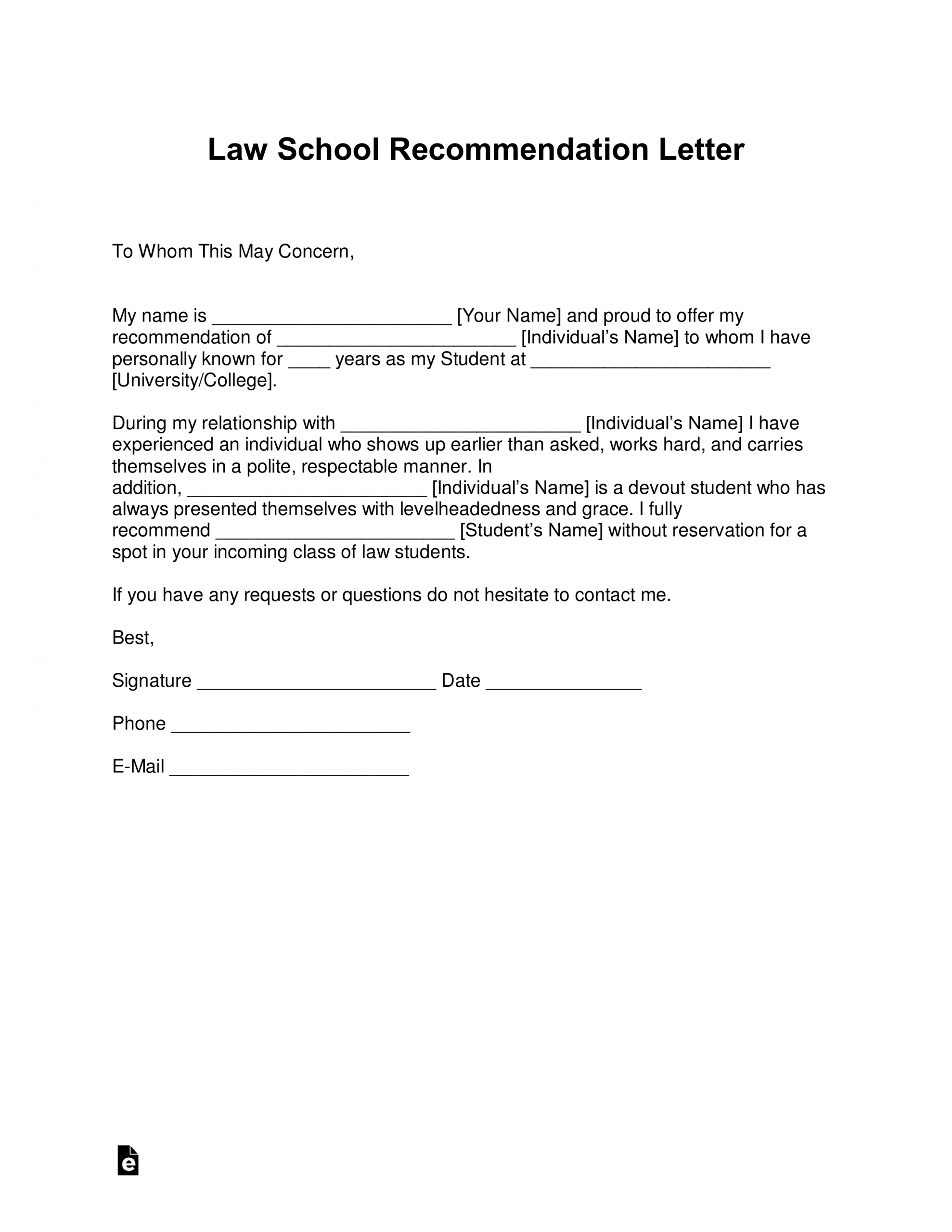 Free Law School Recommendation Letter Templates With pertaining to measurements 2550 X 3301